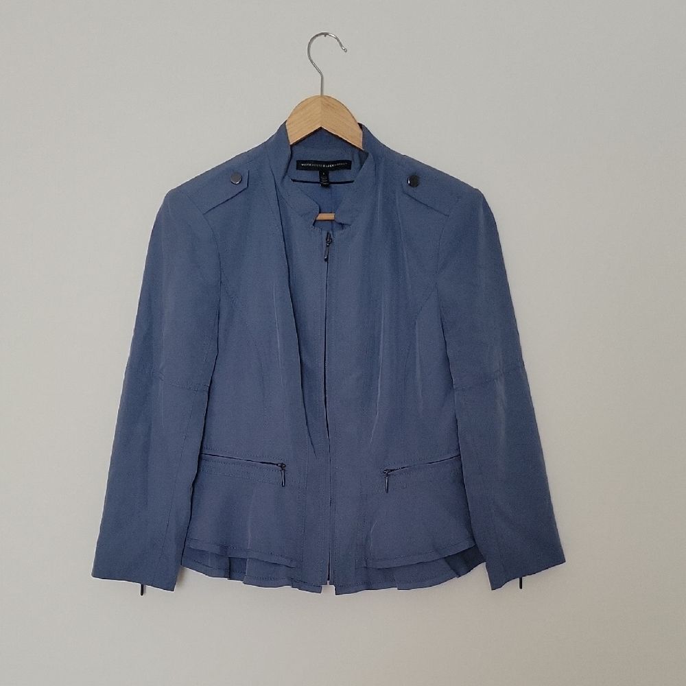 WHBM Blue Zip Front Moto Peplum Jacket Business Preppy 4